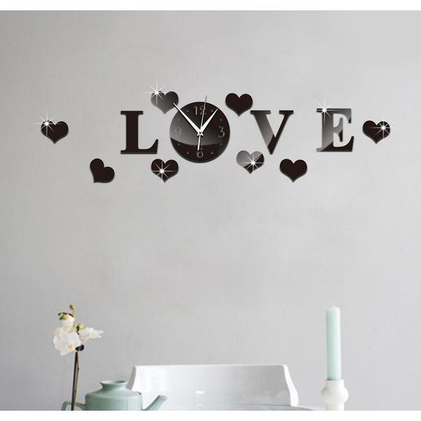 

wholesale- wall clock decor diy silver acrylic mirror wall sticker lov jllgjo warmslove