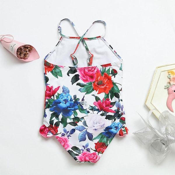 

one-piece suits children girls straps swimsuit floral printed bathing suit