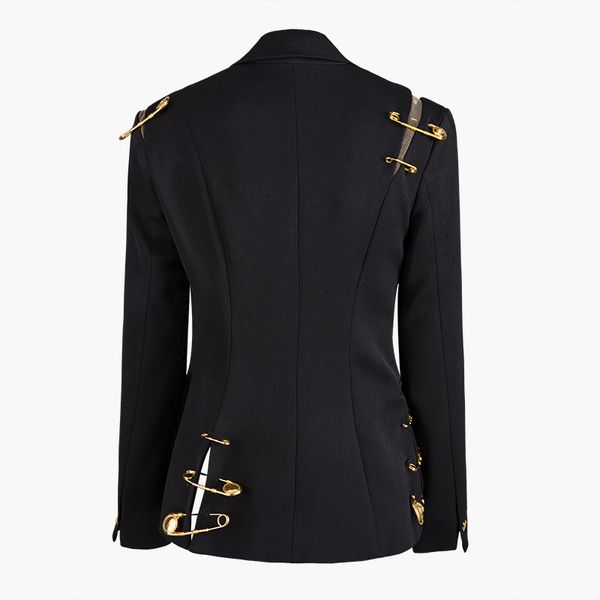 

loose fit black hollow out pin spliced jacket blazer new lapel long sleeve women coat fashion tide autumn winter, Black;brown