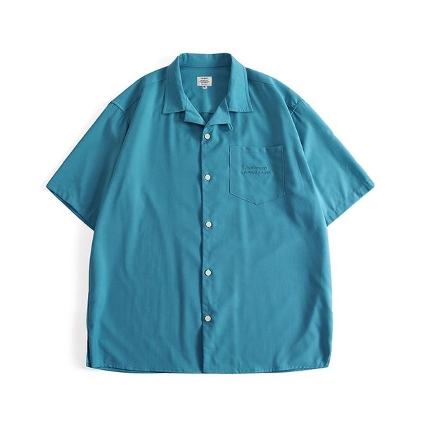 

lr made 21ss simple embroidery cuba collar solid short sleeve men's summer basic casual shirt2021, White;black