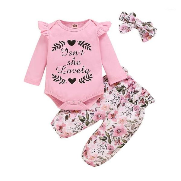 

clothing sets born baby girl clothes 3-6 months letter print isn's she lovely romper floral pants headband set toddler girls fall outfi, White