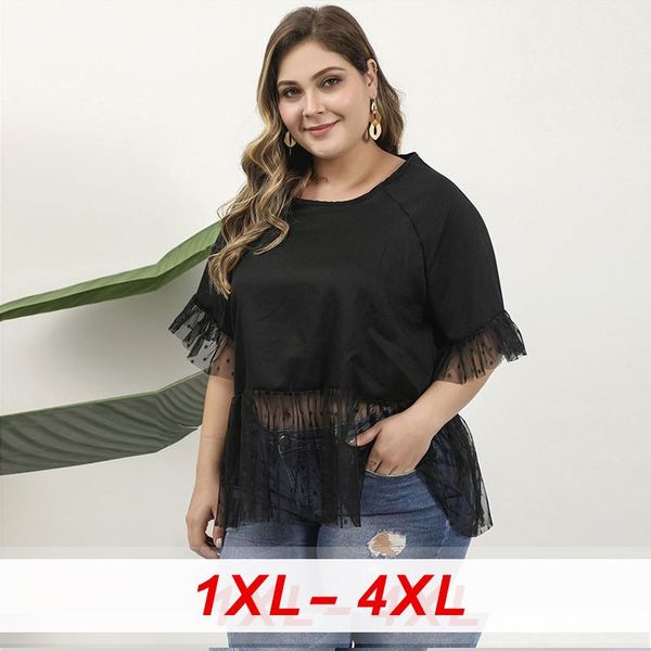 

women's blouses & shirts sweet lace ruffles patchwork women office female o neck short sleeve oversized casual elegant ruffle shirt, White