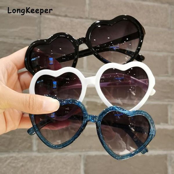 

sunglasses fashion kids heart girls pink shiny glasses children retro cute sun boys baby eyeglasses trendy 2021 goggles, Blue