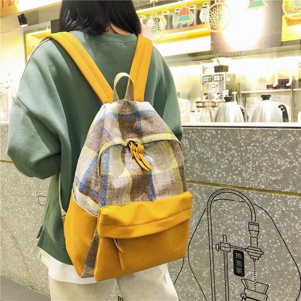 

outdoor bags plaid stripe canvas backpack 2021 schoolgirl schoolbag