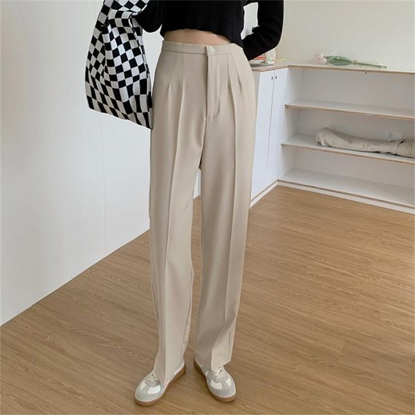 

women's pants & capris harajuku high waist straight solid plus size autumn 2021 casual slim chic streetwear loose ol wide leg trousers, Black;white