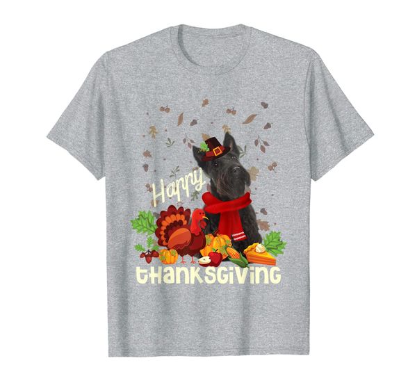 

happy thanksgiving pilgrim scottish terrier lover gift t-shirt, White;black