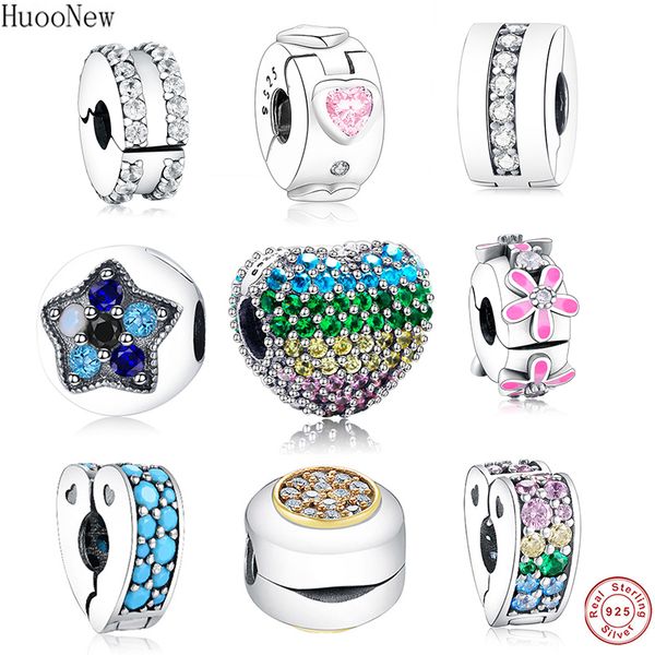

mix cz enamel heart cartoon clip ser bead fit original pandora charms bracelet 925 sterling silver jewelry women gift bangle q0531, Black