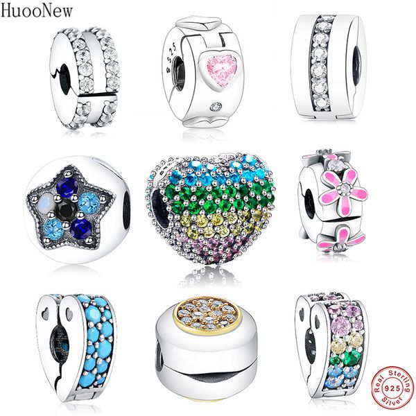 Mix CZ smalto cuore Cartoon Clip Stopper Bead Fit originale Pandora Charms Bracciale 925 gioielli in argento sterling regalo donna braccialetto Q0531