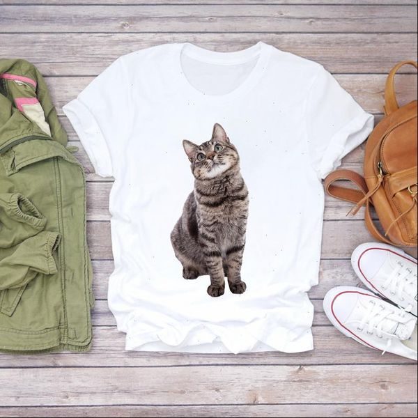 

women cat short sleeve harajuku fashion 90s clothing summer shirt t shirts t graphic female ladies womens tee t shirt, White