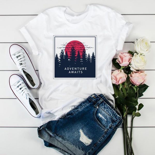 

women adventure camper short sleeve print clothes ladies womens t-shirt graphic clothes female tumblr t shirt t-shirts, White
