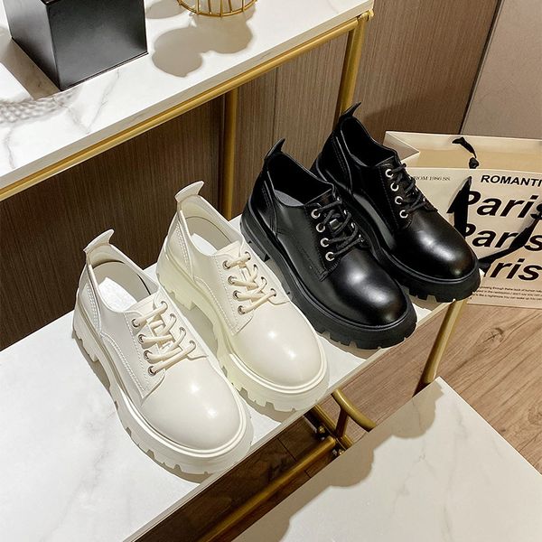 

2021 new british style leather shoes, muffin, thick soled mckunwo leather, versatile medium heel shoes, Black