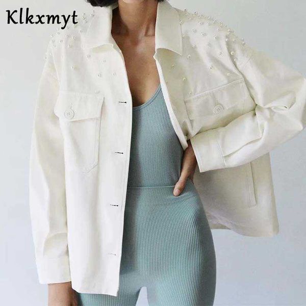 

klkxmyt women fashion oversized artificial pearl decoration za jacket coat vintage long sleeve female outerwear chic 210527, Black;brown