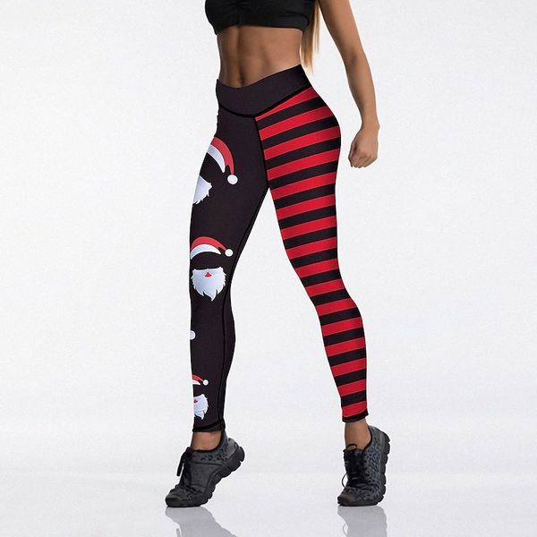 

women's fashion casual / sporty tights leggings elastic waist print ankle-length pants christmas gifts yoga stretchy stripe christmas 4, Black