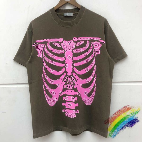 

men's t-shirts t shirts heavy fabric kapital vintage t-shirt men women quality cashew flower skeleton printing t shirt 5rtn, White;black