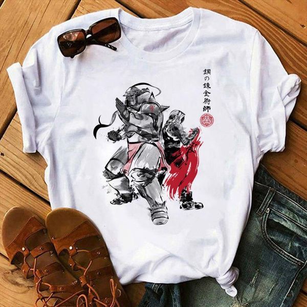 

fullmetal alchemist harajuku graphic girl women t shirt hip hop fun japanese cartoon o neck, White