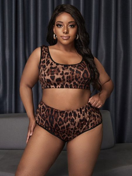 

plus leopard pattern lingerie set r29q#, Black;white