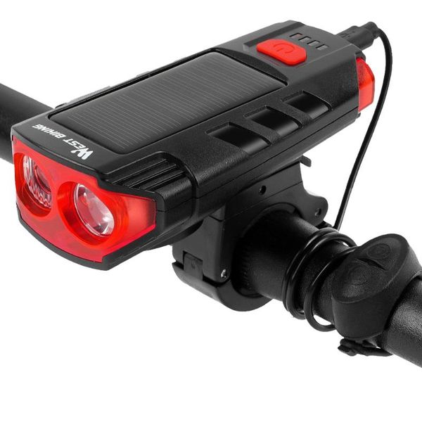 

west biking usb rechargeable led cycling headlight solar power bicycle light waterproof bike horn warning 2000mah lamp