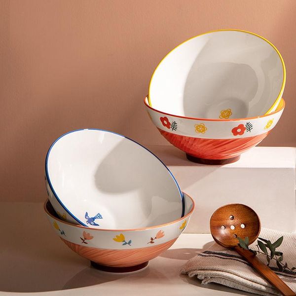 

bowls ceramic 8-inch noodle bowl large hat household products kitchenware cute cartoon hand-painted craft