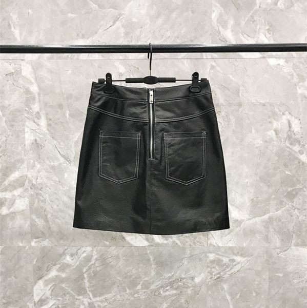 

2021 koren female style fashion genuine leather skirt ably, Black
