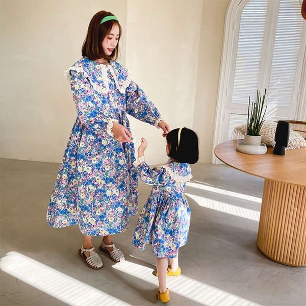 

child 2021 spring daughter and summer floral parent mother long lace drs net red tide, Blue
