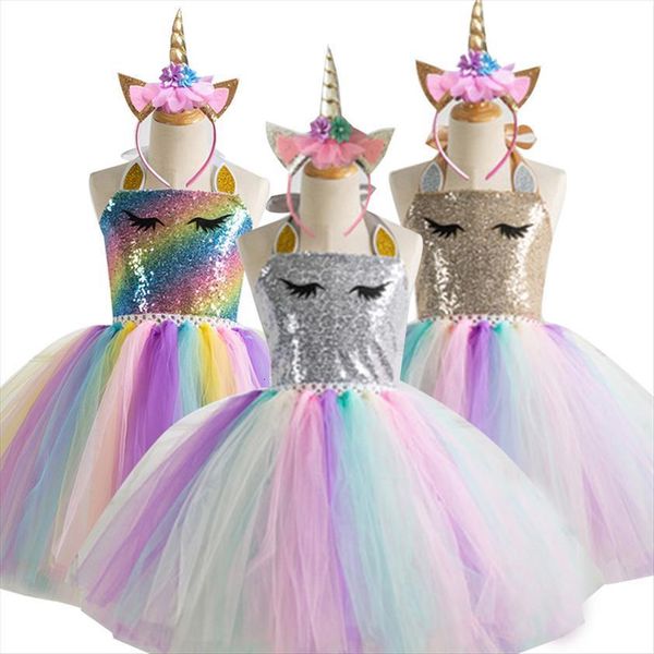 

unicorn party kids girls princess girl dresses clothing child wedding gowns toddler fantasia 2 10 years, Red;yellow