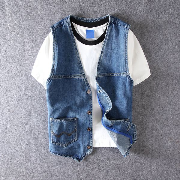 

2021 new summer autumn fashion designer style gentlemen suit denim vest men waistcoat sleeveless hip hop chaqueta c104, Black;white