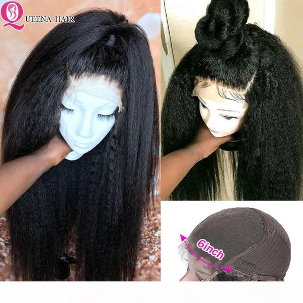 

kinky straight wig 6x6 lace closure wig preplucked 13x4 lace front human hair wigs remy brazilian kinky straight closure 150, Black;brown