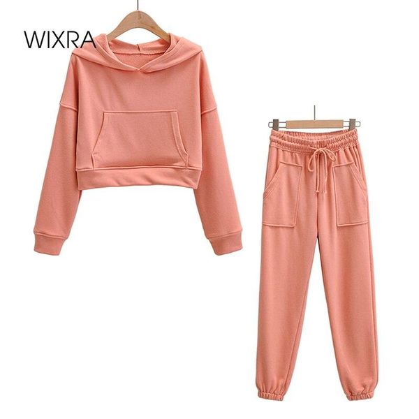 

women's tracksuits wixra womens casual sets pockets hoodies elastic waist lace up pants basic street wear sweatshirts suits spring, Gray