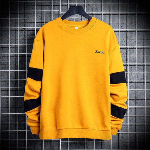 

2021 new spring oversized sweatshirt crewneck men's stripe solid hip hop japanese streetwear yellow hoodie men sweatshirts male 1ag8, Black
