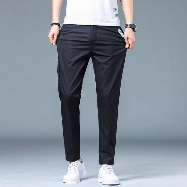 

brand 2021 men pants casual mens business male trousers classics mid weight straight full length fashion breathing pant, Black