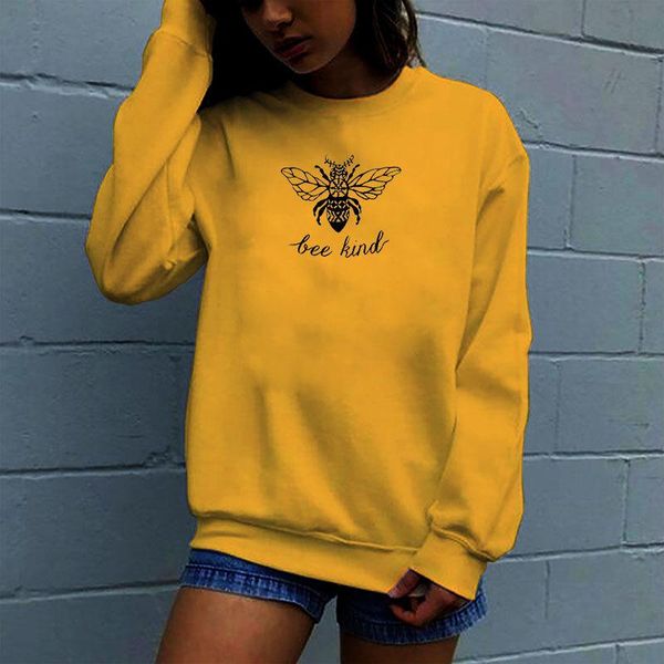

women's hoodies & sweatshirts women hoodie bee kind printed fleece long sleeve o neck loose sweatshirt girls pullovers spring autumn wi, Black