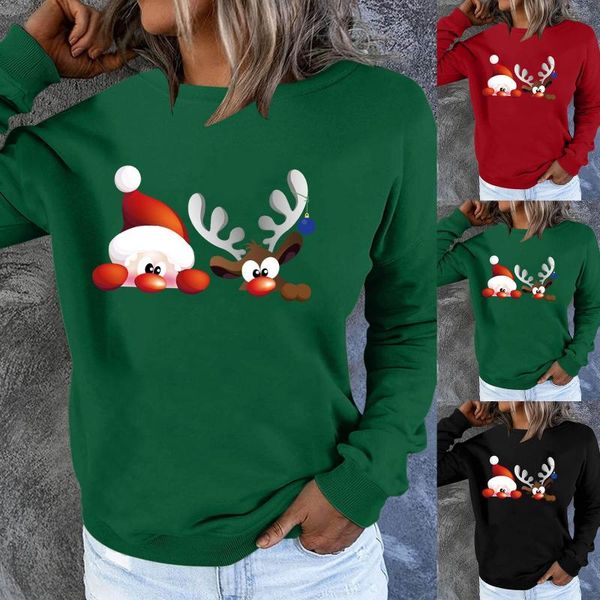 

women's t-shirt christmas casual o-neck printed long sleeve sweatshirt pullover ladies winter fashion, White