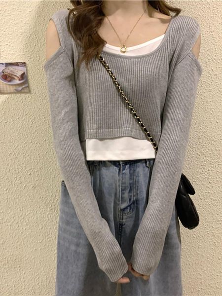 

women's t-shirt spring and autumn long-sleeved off-shoulder, White