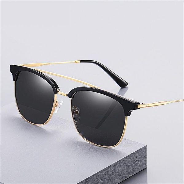 

men polarized sunglasses fashion rays brand designer semi rimless square frame metal sun glasses for goggle uv400, White;black
