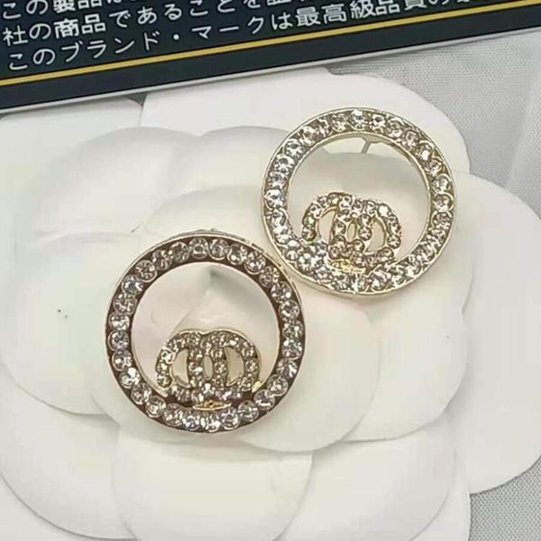 

fashion designer inlay full diamond stud earrings for womens brand double letter gold plated silver plated earring geometric mixed color pea, Golden;silver