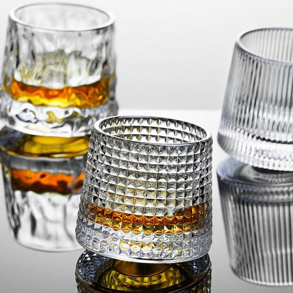 

tumbler 360Â° rotating wine glass transparent crystal carved glass cup for household whiskey wine vodka bar club beer