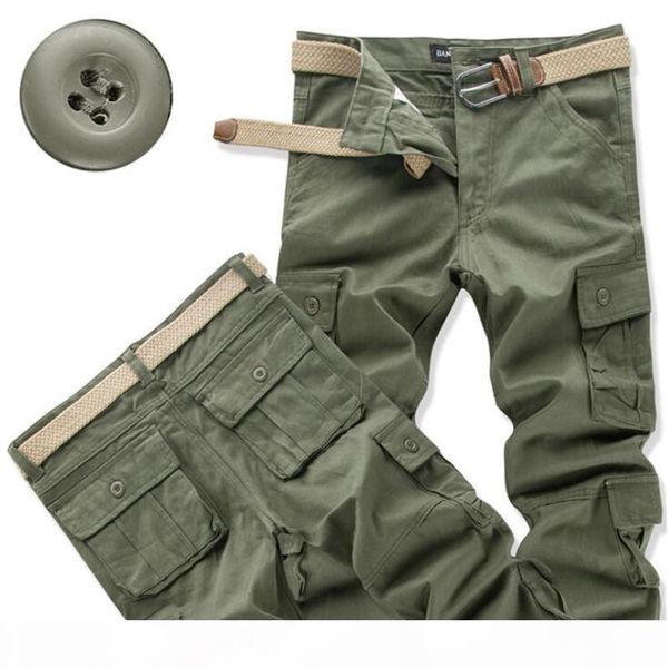

cargo pants men spring autumn military tactical pants multi-pockets washing loose army green long trousers men casual pants 201110, Black