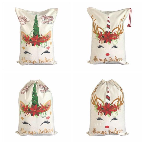 Партия рождественская подарочная сумка милая емкости Bagscanvas Unicorn Santa Sack Xmas украшения орнамент Santa 2 стилей