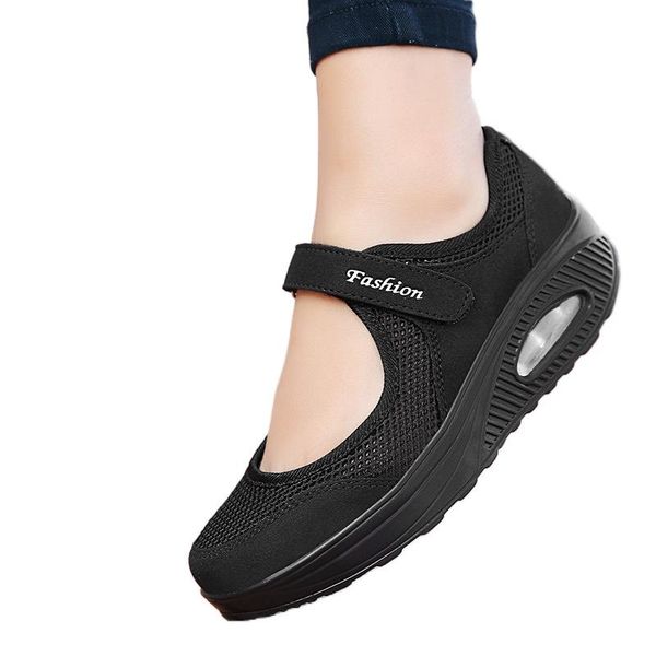 

comfortable and lightweight women's shoes for walking and thick-soled breathable sandals; size 42 cloth shoes platform sandals, Black