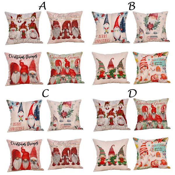

pillow case 4pc christmas cotton linen pillowcases ornaments faceless doll covers carton print pillowcase home decoration