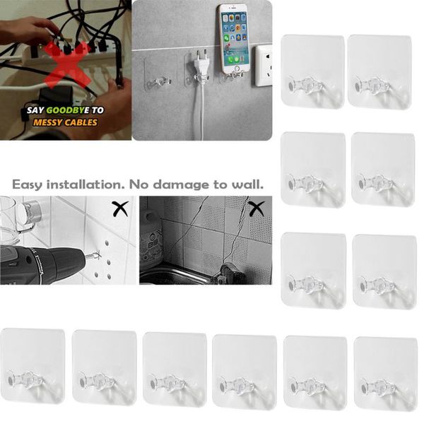 

hooks & rails 12pcs wall storage hook power plug socket holder adhesive for kitchen bathroom accessories#f