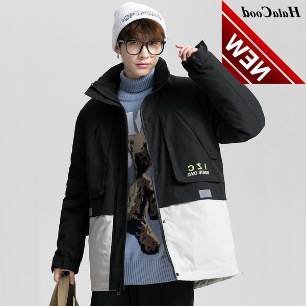

halacood 2021 teens new winter men's down jacket stylish male coat thick warm man clothing brand apparel parka, Black