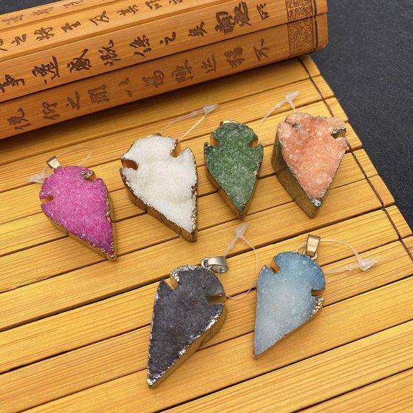 

charms natural stone crystal pendant tapered multi-color electroplating edging can be diy to make trendy jewelry necklace accessories, Bronze;silver