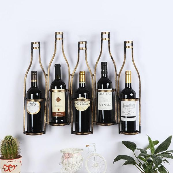 Outra decoração de casa decoração de estilo europeu portador de vinhos de vinhos de metal parede de penduramento vermelho penduramento da sala de jantar garrafa de barra de jantar