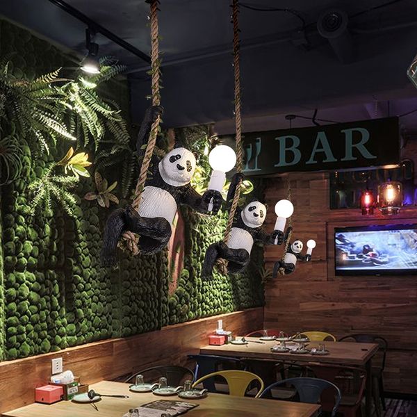 

2021 new resina do vintage panda luzes pingente loft luminria corda de cnhamo pendurado lmpada restaurante decorao da sua casa 6ni7