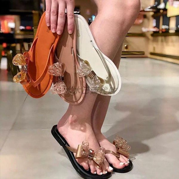

sandals 2021 fashion ladies slippers bowknot flat flip women summer beach jelly shoes sm041, Black