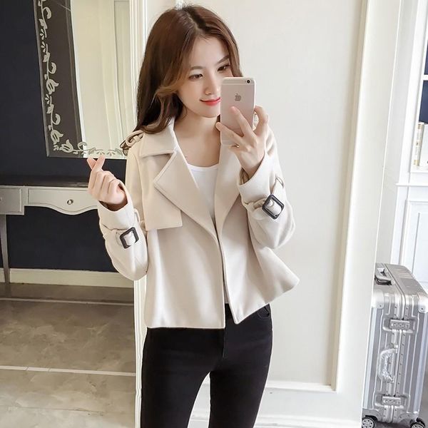 

women's jackets [ewq] 2021 autumn minimalist long sleeve turn-down collar loose casual jacket korea slim trend coat women wool, Black;brown