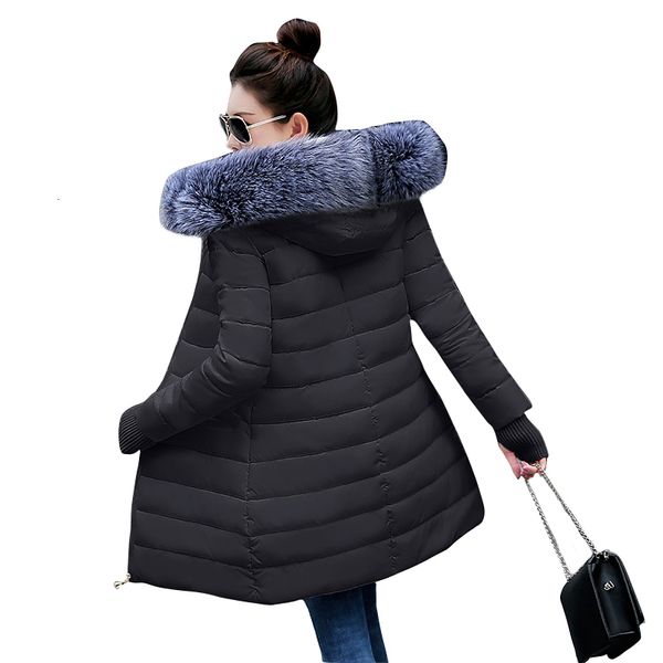

2021 new parkas female fur collar winter coat women thick cotton winter jacket women fashion outwear parkas for women slim coat v191209, Black