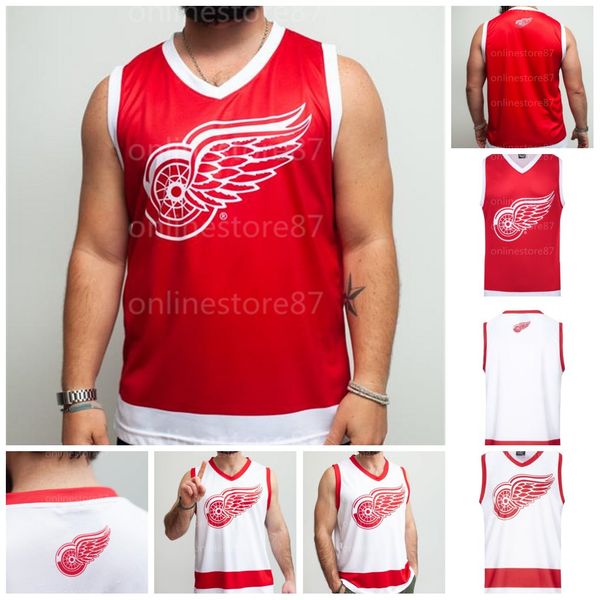 

detroit red wings hockey tank red white vest customize any number and name hocke jersey, Black