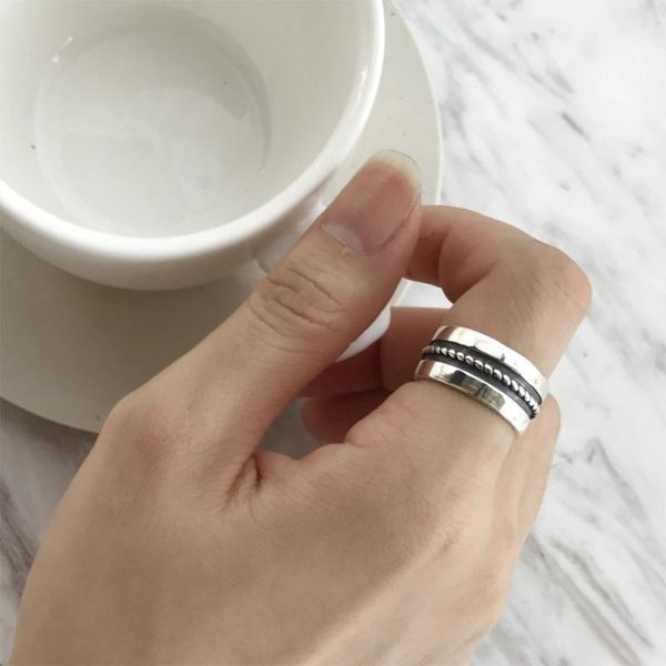 

cluster rings women's authentic s925 sterling silver fine jewelry vintage wild line twisted band long punk rock j393, Golden;silver